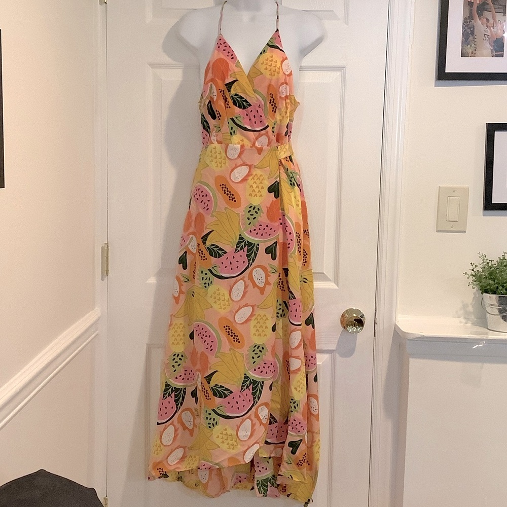HUTCH Women’s Floral/Fruit Euro Summer Wedding Guest Garden Party Wrap Dress M